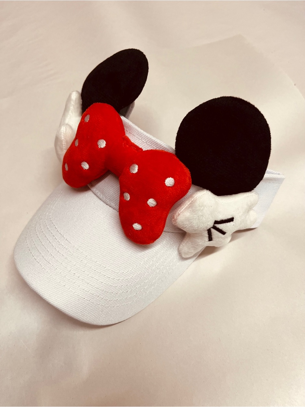 New White Plush Ear Bow Sun Visor Hat Novelty Vacation Theme Park Cap